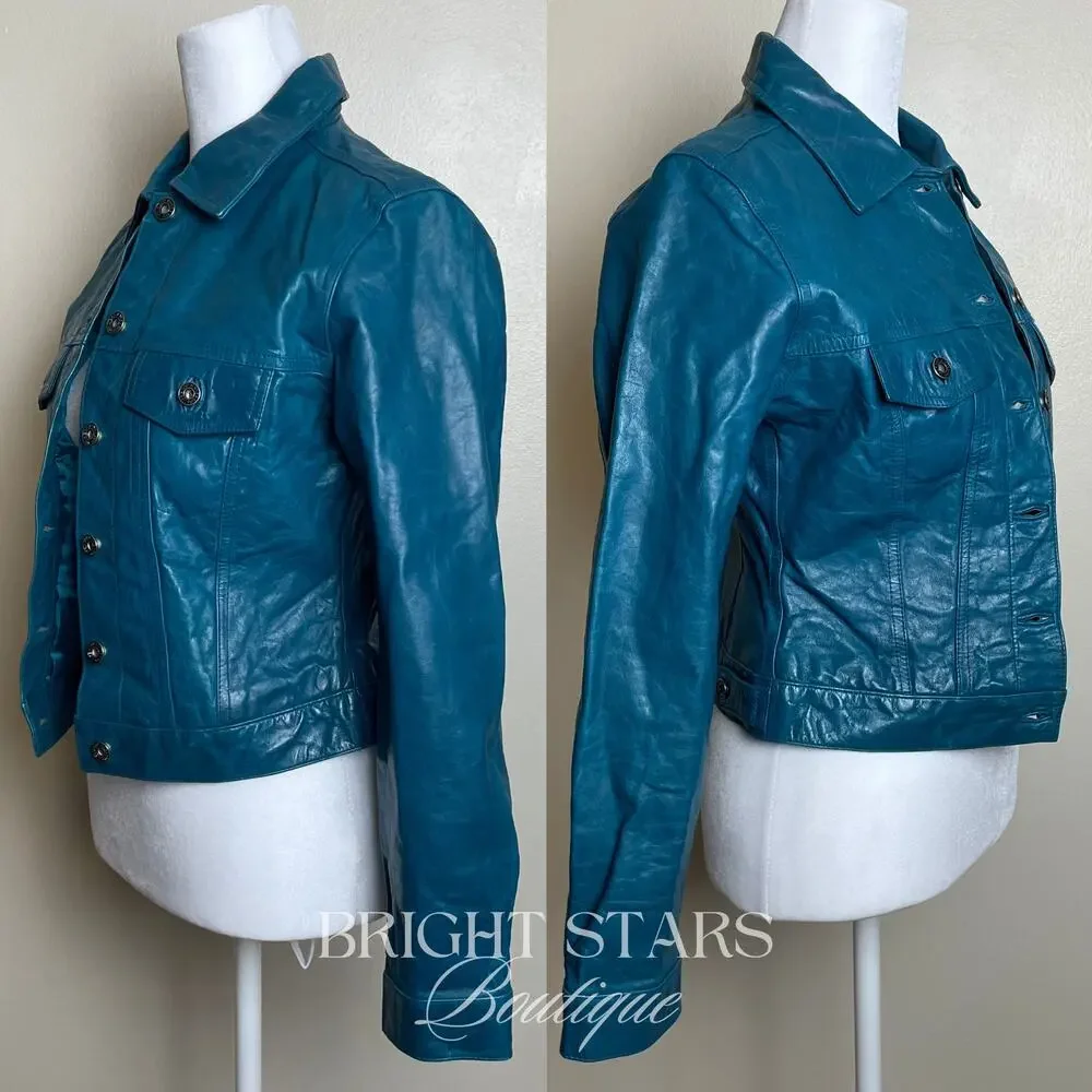 Rare Blue Teal Leather Jacket ASO Dawn Summers Buffy The Vampire Slayer Y2K
